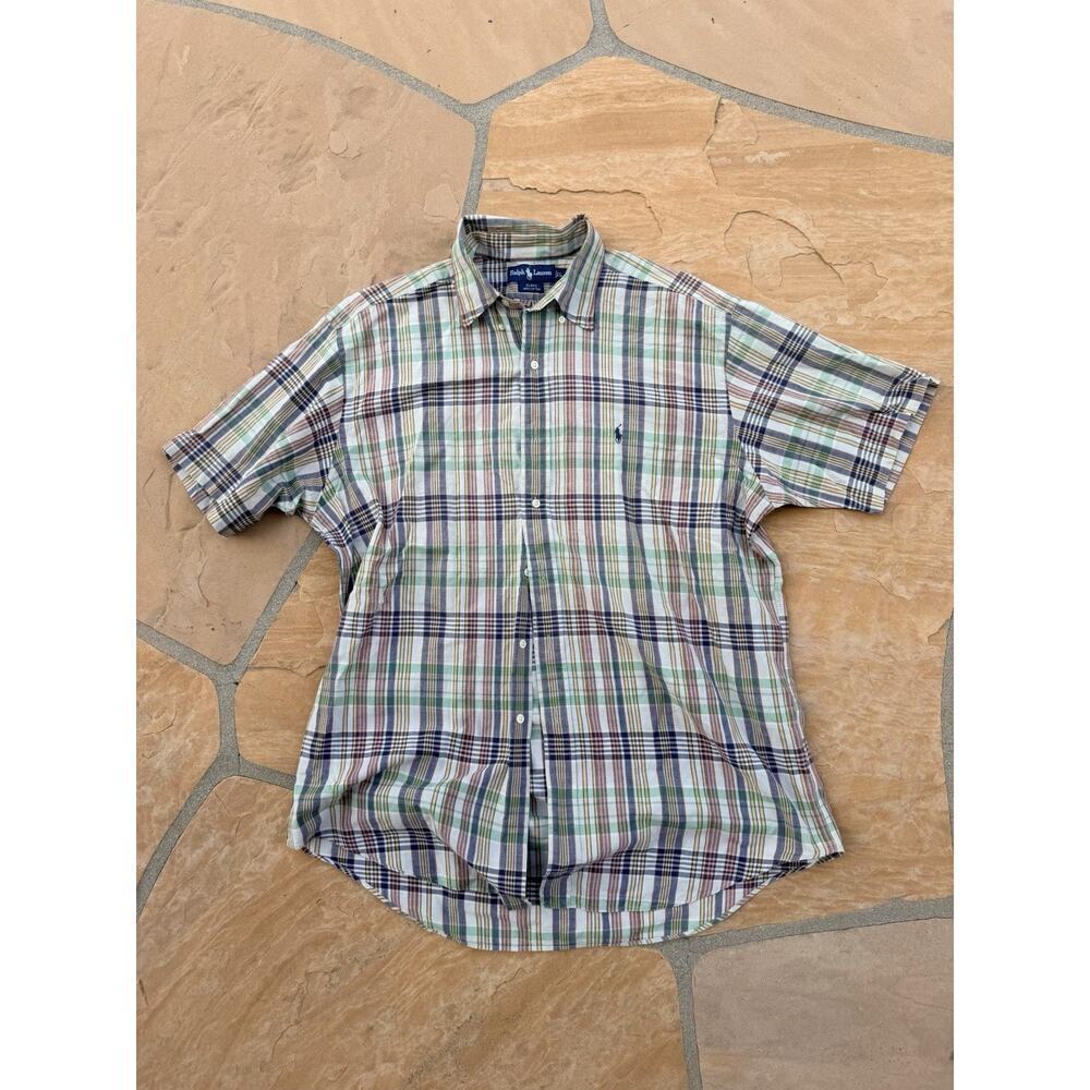 Ralph Lauren Shirt Mens Large Green Plaid Blake Button Down Short Sleeve